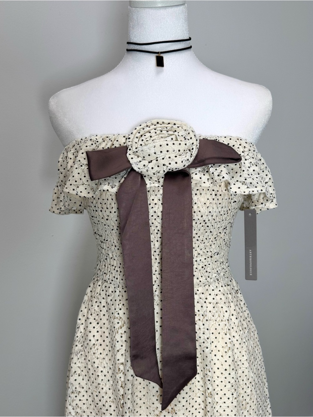 Anthropologie Romantic Coquette Maude Club Strapless Polka Dot Maxi Dress NWT L - Picture 6 of 9